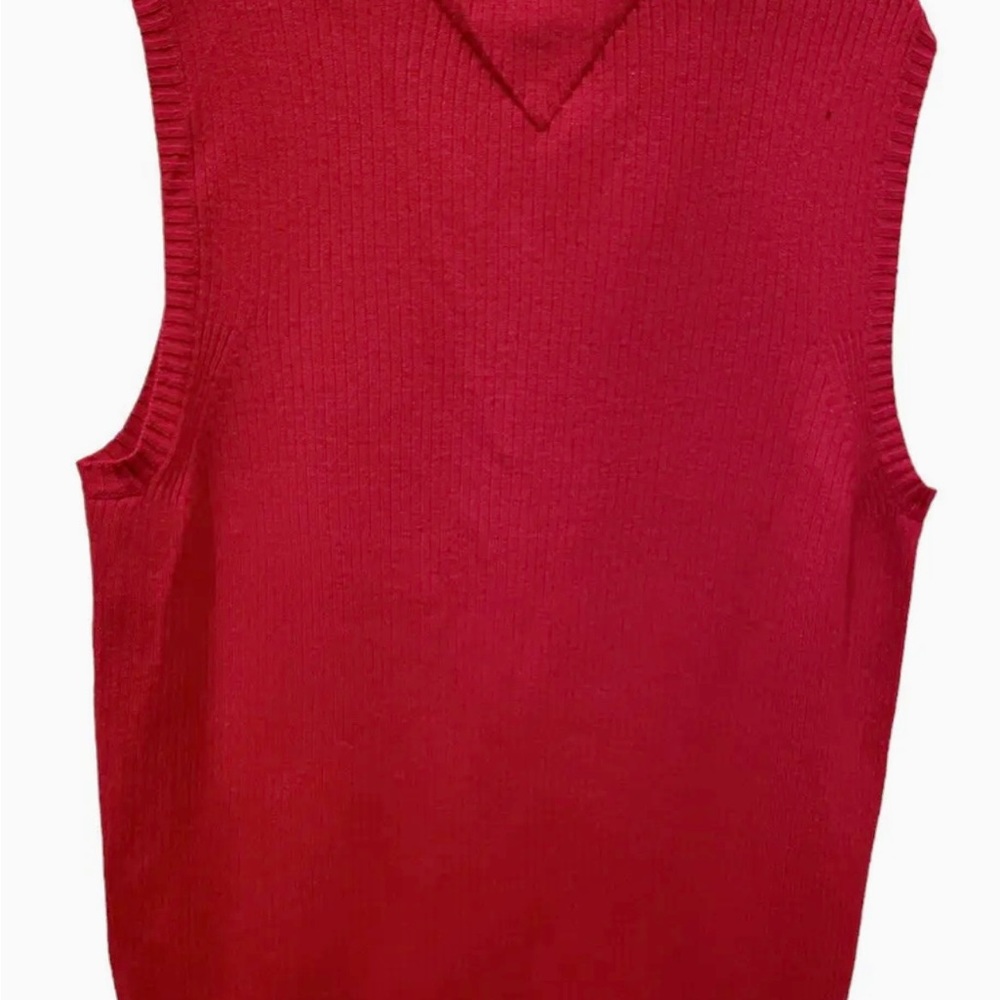 Vintage Tommy Hilfiger Vest Mens Size Large Red Lambs Wool - Picture 4 of 6